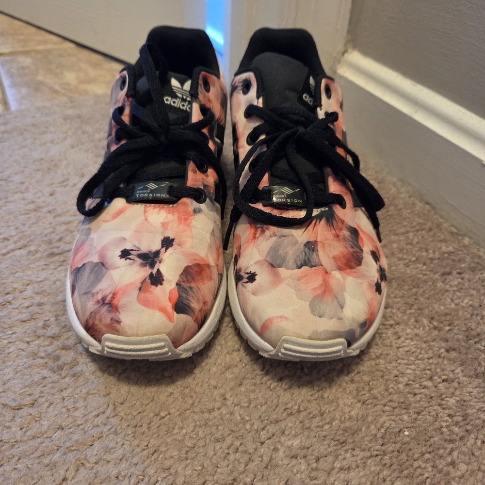 Adidas Floral Print Torsion Athletic Sneakers - Pink/Black